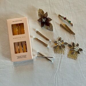 Women’s Hair Accessories French Pin Barrettes and Pearl Jeweled Bobby Pins Set